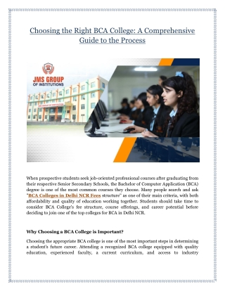 Choosing the Right BCA College: A Comprehensive Guide to the Process