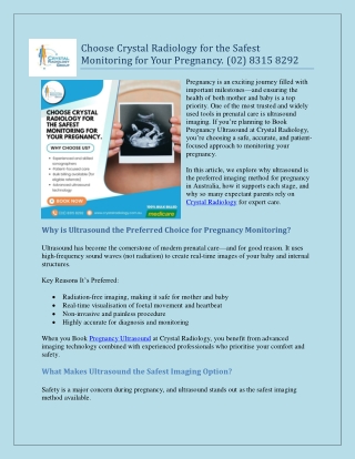 Choose Crystal Radiology for the Safest Monitoring for Your Pregnancy. (02) 8315 8292