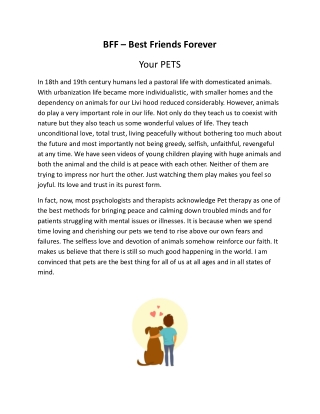 BFF – Best Friends Forever Your Pets - Dr. Ravinder Singal