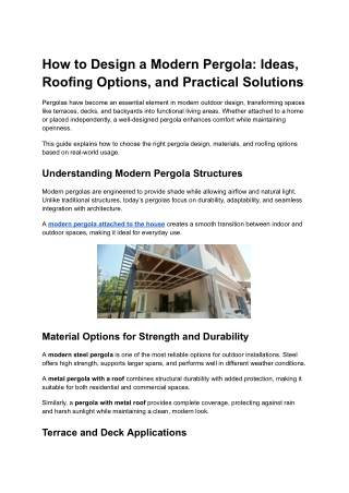 How to Design a Modern Pergola: Ideas, Roofing Options, and Practical Solutions