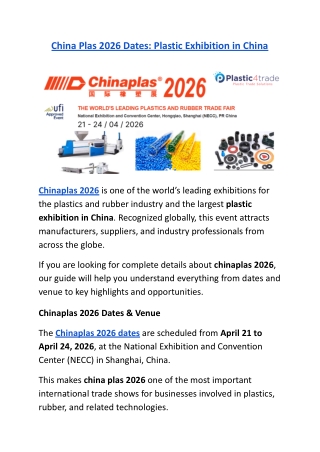 Chinaplas 2026 Dates: Plastic Exhibition in China