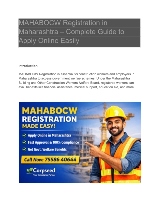 Easy MAHABOCW Registration  Fast Approval with Corpseed