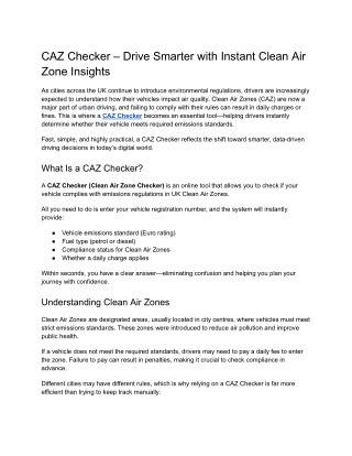 CAZ Checker – Drive Smarter with Instant Clean Air Zone Insights