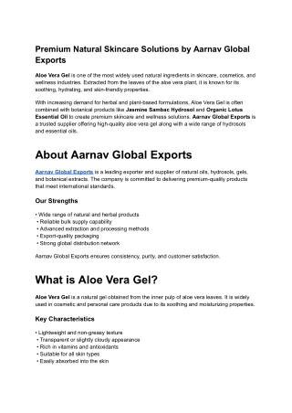 Premium Natural Skincare Solutions by Aarnav Global Exports