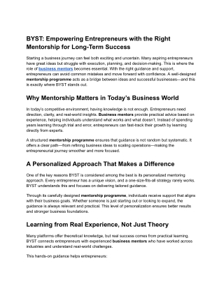 BYST_ Empowering Entrepreneurs with the Right Mentorship for Long-Term Success