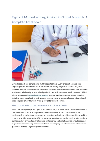 Types of Medical Writing Services in Clinical Research: A Complete Breakdown