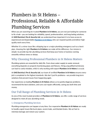 1- Plumbers in St Helens – Professional, Reliable & Affordable Plumbing Services