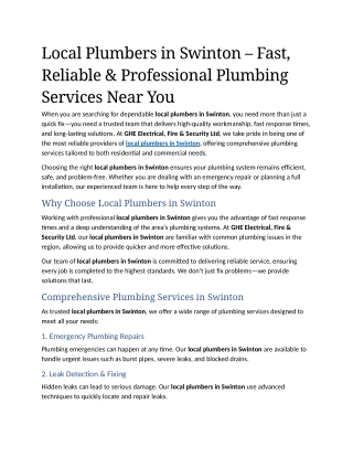 2- Local Plumbers in Swinton – Fast, Reliable & Professional Plumbing Services Near You
