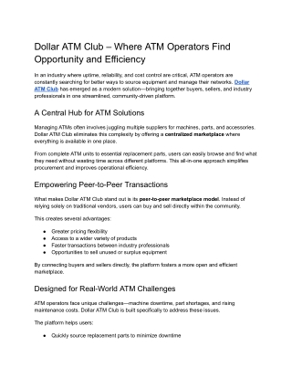 Dollar ATM Club – Where ATM Operators Find Opportunity and Efficiency
