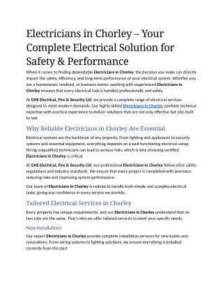 5- Electricians in Chorley – Your Complete Electrical Solution for Safety & Performance