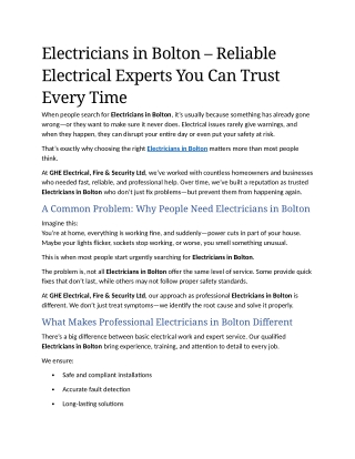 6- Electricians in Bolton – Reliable Electrical Experts You Can Trust Every Time