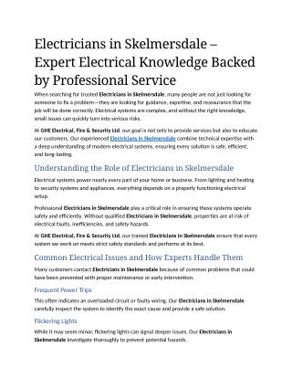 8- Electricians in Skelmersdale – Expert Electrical Knowledge Backed by Professional Service