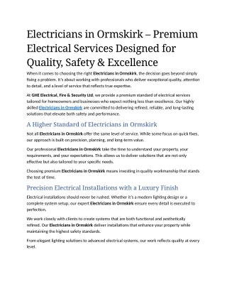9- Electricians in Ormskirk – Premium Electrical Services Designed for Quality, Safety & Excellence