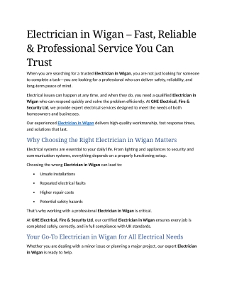 10- Electrician in Wigan – Fast, Reliable & Professional Service You Can Trust