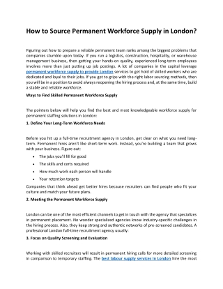 How to Source Permanent Workforce Supply in London
