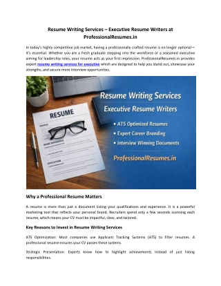 Resume Writing Services – Executive Resume Writers at ProfessionalResumes.in