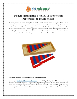 Understanding the Benefits of Montessori Materials for Young Minds