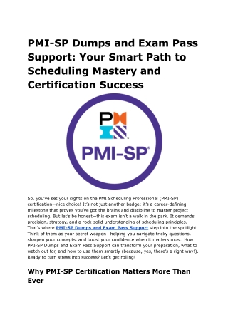 PMI-SP Dumps and Exam Pass Support_ Your Smart Path to Scheduling Mastery and Certification Success