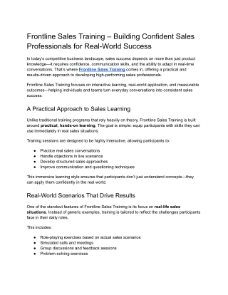 Frontline Sales Training – Building Confident Sales Professionals for Real-World Success