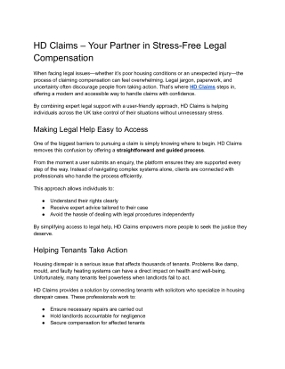 HD Claims – Your Partner in Stress-Free Legal Compensation