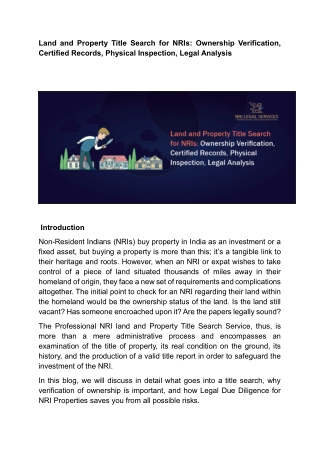 Land and Property Title Search for NRIs: Ownership Verification, Certified Recor