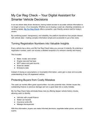 My Car Reg Check – Your Digital Assistant for Smarter Vehicle Decisions