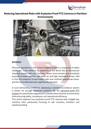 Reducing Operational Risks with Explosion Proof PTZ Cameras in Maritime Environments
