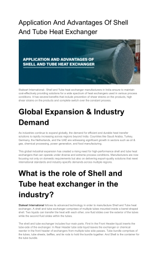 Application And Advantages Of Shell And Tube Heat Exchanger