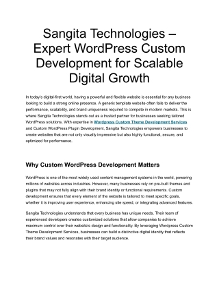Sangita Technologies – Expert WordPress Custom Development for Scalable Digital Growth