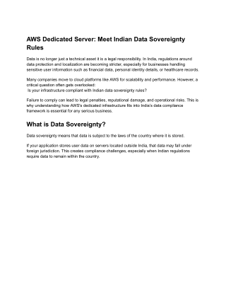 AWS Dedicated Server Meet Indian Data Sovereignty Rules