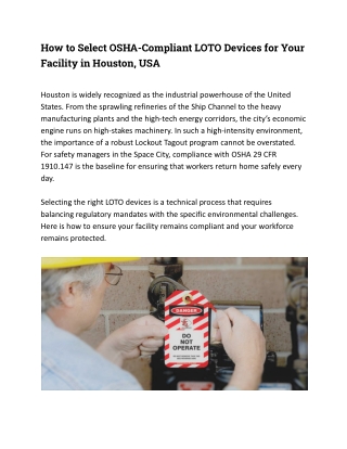 How to Select OSHA-Compliant LOTO Devices for Your Facility in Houston, USA