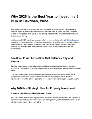 Why 2026 is the Best Year to Invest in a 3 BHK in Bavdhan, Pune