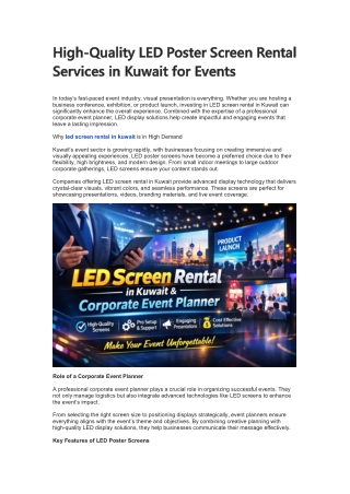High-Quality LED Poster Screen Rental Services in Kuwait for Events