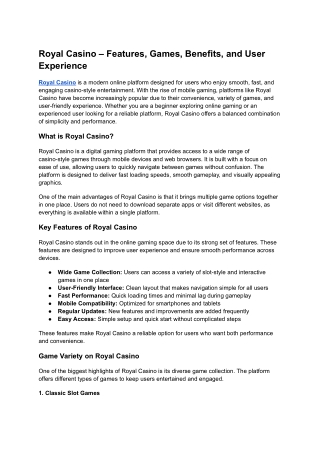 Royal Casino – Features, Games, Benefits, and User Experience