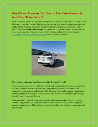 Why Choose Economy Taxi Service Fort Saskatchewan for Your Daily Travel Needs