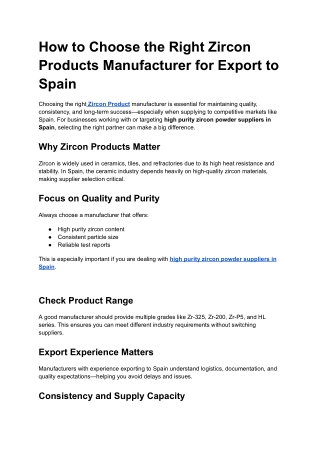 How to Choose the Right Zircon Products Manufacturer for Export to Spain