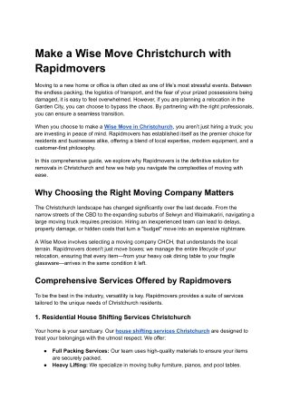 Make a Wise Move Christchurch with Rapidmovers