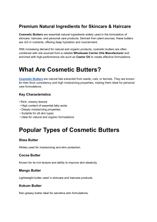 Premium Natural Ingredients for Skincare & Haircare