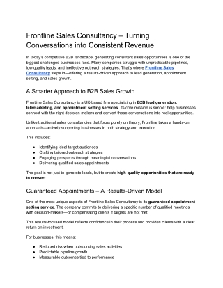 Frontline Sales Consultancy – Turning Conversations into Consistent Revenue