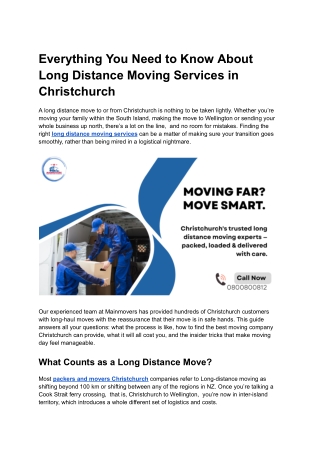 Everything You Need to Know About Long Distance Moving Services in Christchurch