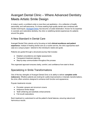 Avangart Dental Clinic – Where Advanced Dentistry Meets Artistic Smile Design