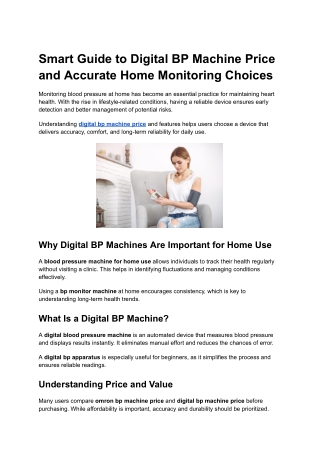 Smart Guide to Digital BP Machine Price and Accurate Home Monitoring Choices