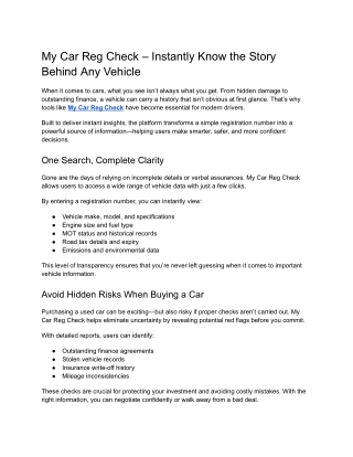 My Car Reg Check – Instantly Know the Story Behind Any Vehicle