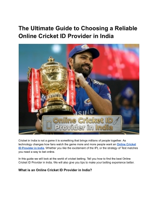 The Ultimate Guide to Choosing a Reliable Online Cricket ID Provider in India-H