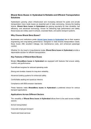 Bharat Benz Buses in Hyderabad & Reliable and Efficient Transportation Solutions