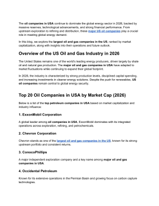 Top Oil Companies in USA by Market Cap 2026 Guide