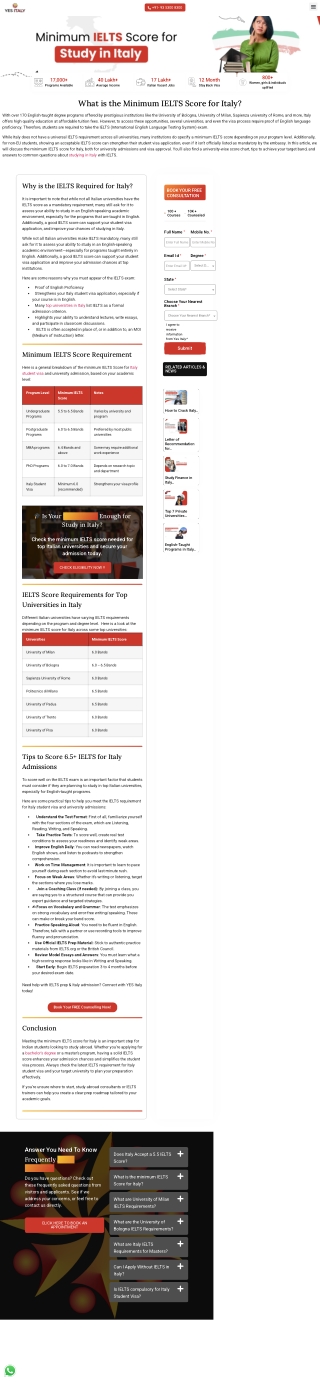 IELTS Score for Italy