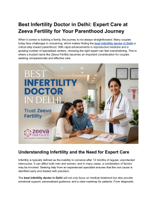 Best Infertility Doctor in Delhi - Expert Care at Zeeva Fertility