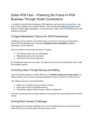 Dollar ATM Club – Powering the Future of ATM Business Through Smart Connections