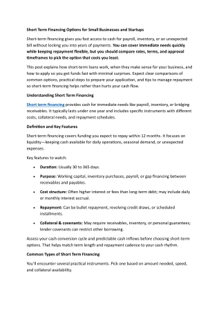 Short Term Financing Options for Small Businesses and Startups